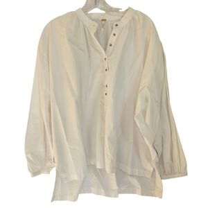 Free People Size S Hey Baby Oversized White Cotton Long Sleeve Henley Tunic‎ Top